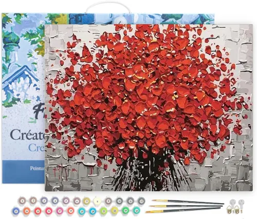Miniatura 16 de Figured'Art - Juego de pintura por números, lienzo enrollado sin marco, para manualidades, para adultos, 16 x 20 pulgadas, jarrón de peonías