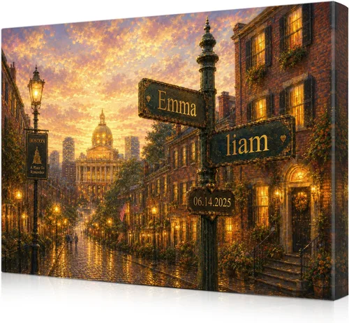 Miniatura 19 de IPIC - Personalized Framed Canvas with Custom Street Sign in Boston Personalized Street Signs with Names, Custom Canvas Print, Boston Sunset