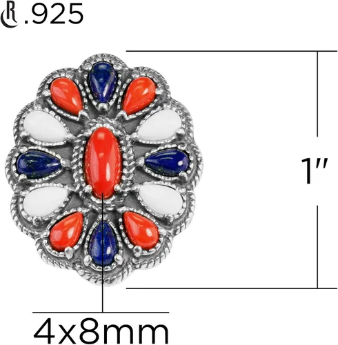 Miniatura 3 de American West Sterling Coral, Ágata, Lapislázuli - Anillo de racimo rojo, blanco y azul tamaños 5 a 10