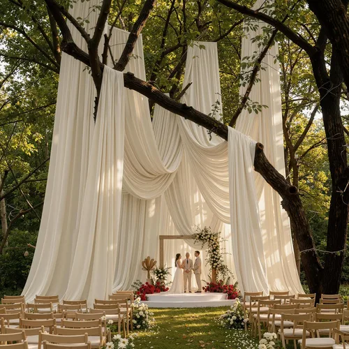 Miniatura 26 de 2 paneles de cortinas de techo beige de 5 x 30 pies para fiestas de boda – 30 pies extra largas de poliéster grueso sin arrugas, decoración