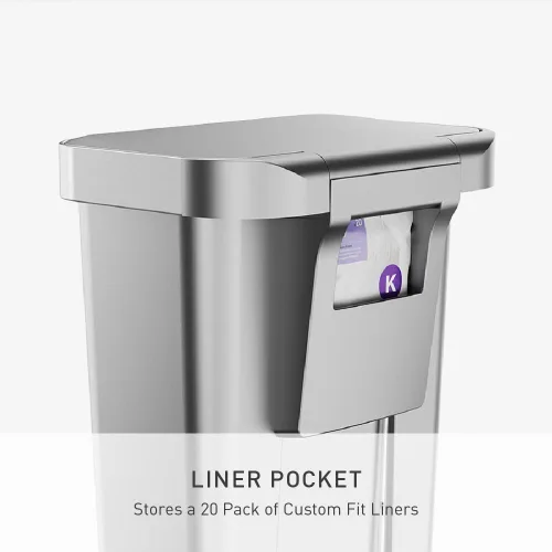 Miniatura 5 de Simplehuman Bote de basura con pedal híbrido, de 45 litros / 12 galones, rectangular para cocina, con base ancha y estable con pedal de acero