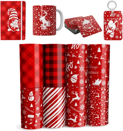 Hojas de tinta de transferencia de sublimación de alce navideño, papel de sublimación de 12 x 4.5 pulgadas para camisetas, tazas, bolsas, 8 unidades