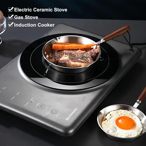 Miniatura 5 de Luqeeg Sartén de acero inoxidable, mini sartén antiadherente, compatible con estufas de inducción, estufas de gas, sartén con mango ergonómico