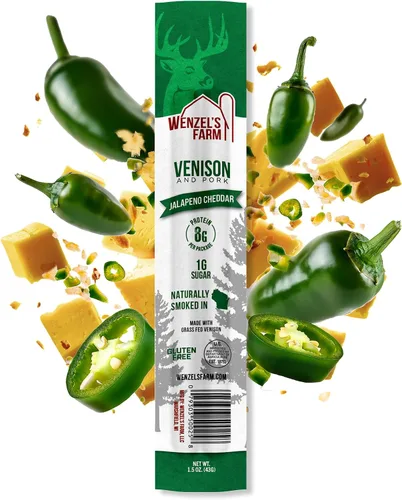 Wenzel's Farm Paquete de 8 palitos de venado cheddar de jalapeño | Sabrosos, ahumados naturalmente │ Alto en proteínas, bajo en carbohidratos │ Sin