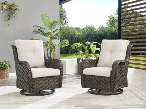 Miniatura 6 de Rilyson Mecedora de mimbre - Juego de 2 sillas mecedoras de mimbre para patio, sillas mecedoras de ratán para porche al aire libre, terraza, jardín