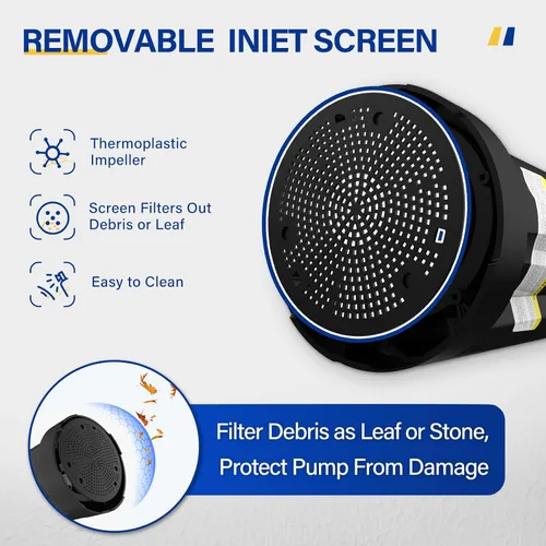 Miniatura 3 de Acquaer Bomba de agua sumergible Bomba de sumidero de 1/6 HP, bomba de utilidad termoplástica, pequeña bomba de agua eléctrica de 1750 GPH para Gery