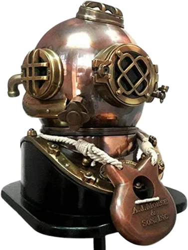 Casco de buceo vintage para buceo, casco antiguo con marca antigua V, casco de buceo marino de 18 pulgadas, decorativo para el hogar y la oficina