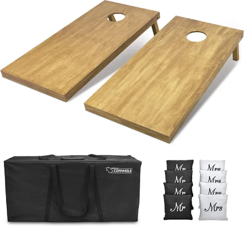 Miniatura 58 de GoSports 4 ft x 2 ft Regulation Size Wooden Cornhole Boards Set with Light Brown Finish - Includes Carrying Case and Bean Bags Negro- gris