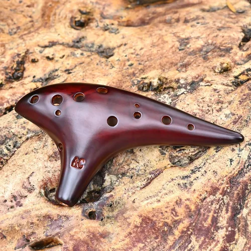 Miniatura 6 de Ocarina de 12 agujeros Alto C de paja, cerámica ahumada, piccolo, instrumento musical para adultos con libro de canciones y bolsa para el cuello
