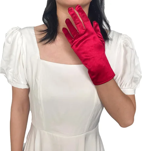 Miniatura 2 de Guantes cortos de ópera de satén, guantes formales de baile o boda para fiesta de té temática de los años 80 y 90 o baile nocturno WG-S-G1