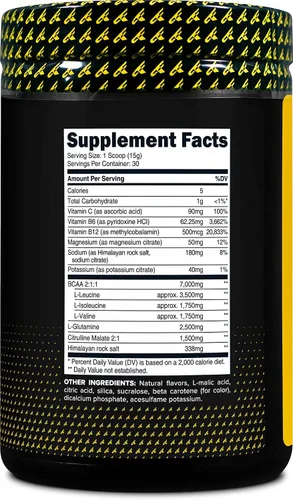 Miniatura 4 de Primaforce BCAA Polvo (piña mango) 30 porciones por envase – 2:1:1 BCAAs, bebida de recuperación después del entrenamiento con aminoácidos y sal