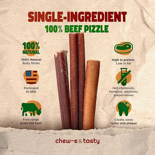 Miniatura 3 de chew-e&tasty Golosinas masticables para perros de grado prémium de 6 pulgadas, de un solo ingrediente, de larga duración, con alto contenido