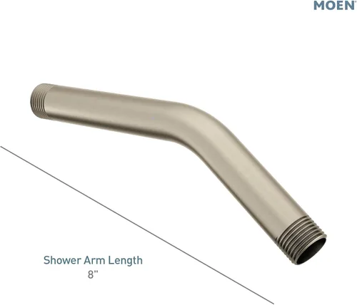 Miniatura 2 de Moen 123815BN - Brazo de ducha estándar con roscas universales de 1/2 pulgada, 8 pulgadas, níquel cepillado 8" extended reach, universal 1/2