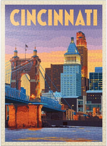 MyPuzzle Cincinnati, OH: Riverfront, póster vintage, rompecabezas premium de 1000 piezas para adultos