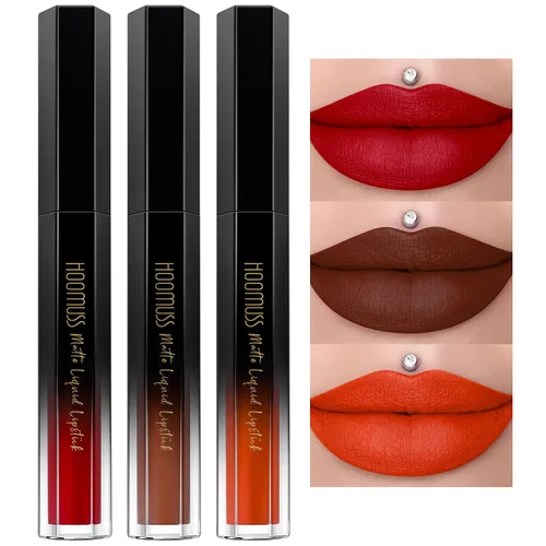 Miniatura 14 de Lápiz labial rojo de larga duración, pintalabios líquido mate para mujeres sin transferencia, a prueba de manchas, suave y fácil de aplicar
