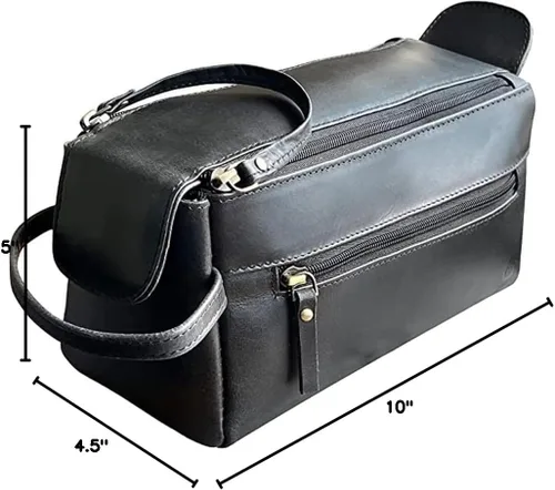 Miniatura 8 de Bolsa de cuero lavable Rustic Town para hombres - Neceser de viaje - Kit de afeitado y dopp kit organizador - Bolsa de maquillaje de cuero para Negro