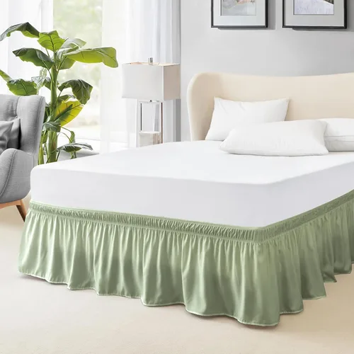 Miniatura 16 de FreshCulture Falda de cama King, con volantes antipolvo para cama de tamaño King, fácil ajuste con caída a medida de 15 pulgadas, falda de cama