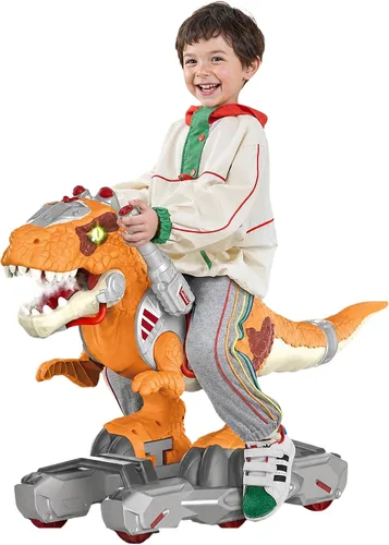 Scooter Montable de Dinosaurio para Niños Pequeños – Juguete Eléctrico de Empujar y Montar de Piso Deslizante con Música, Luces, Rociador de Niebla