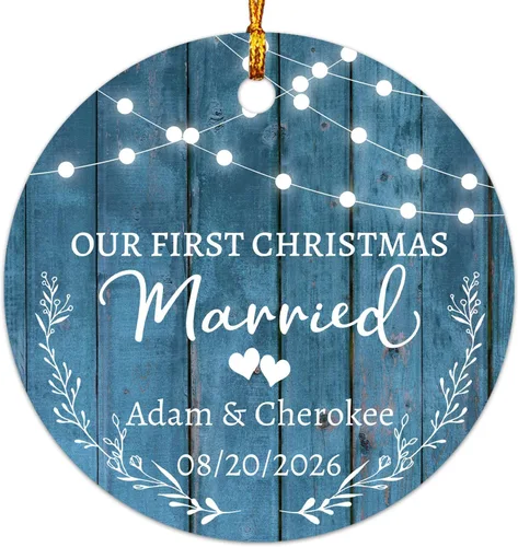 Miniatura 13 de Adorno personalizable con texto en inglés «Our First Christmas As Mr. & Mrs. 2026», adorno personalizado para el Sr. y la Sra. Nombre, primera