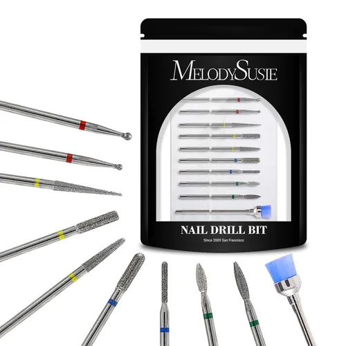 Miniatura 10 de MelodySusie Juego de 10 brocas de uñas de 3/32 pulgadas de diamante para taladro de uñas, herramientas de eliminación de pedicura para uñas de gel
