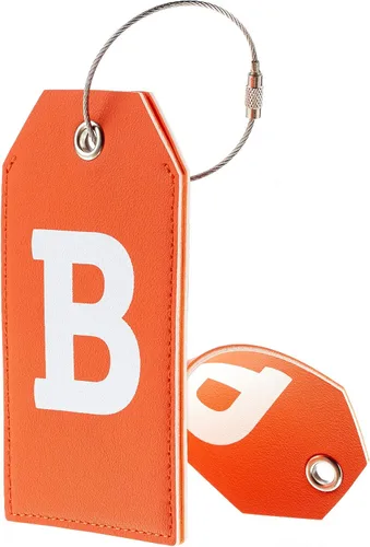 Toughergun Etiqueta de equipaje con letra inicial de cuero con cubierta de privacidad completa y etiqueta para bolsa de viaje, color naranja, juego