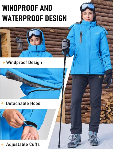 Miniatura 5 de MAGCOMSEN Abrigos de invierno para mujer, impermeables, aislados, para nieve, esquí, capucha, forro polar, cálido, montaña, snowboard, cortavientos