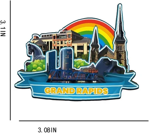 Miniatura 3 de Grand Rapids Michigan USA - Imán de madera para nevera, 3D, monumentos de viaje, coleccionables, recuerdos, decoración hecha a mano, 3455