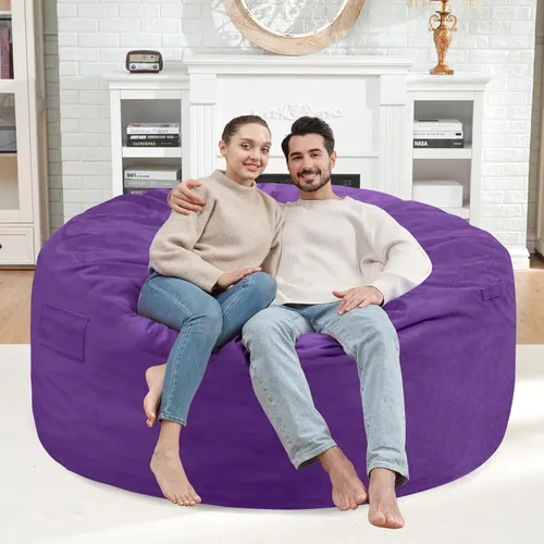 Miniatura 157 de Puf de 5 pies, puf grande con relleno de espuma viscoelástica, sofá puff esponjoso con funda de terciopelo holandés, puf redondo para sala de estar