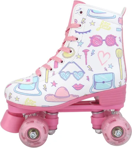 Miniatura 8 de YYW Patines de ruedas para niñas y mujeres, bonitos patines de piel sintética blanca iluminados para niños, jóvenes, niñas, para interiores