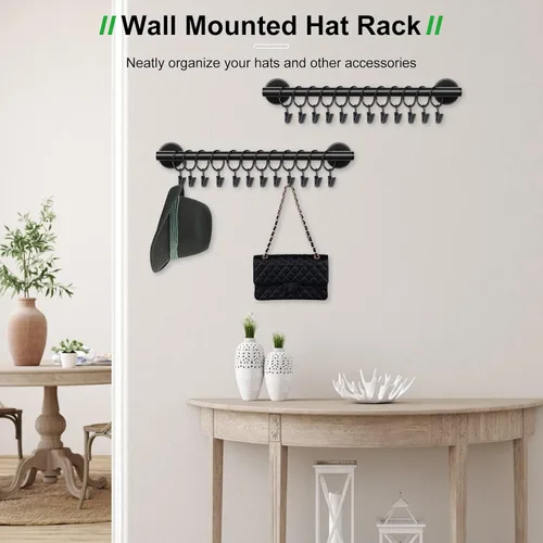 Miniatura 3 de Lunies Perchero para sombreros de pared con 24 ganchos, organizador de sombreros para gorras de béisbol, percha organizadora de gorras, colgador