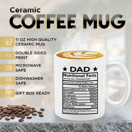 Miniatura 2 de Veracco Dad Nutritional Facts - Taza de café de cerámica blanca con texto en inglés "Best Dad Ever Daddy", de hija, hijo, regalos divertidos