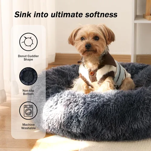 Miniatura 2 de NOYAL Cama Calmante en Forma de Rosquilla para Perros Pequeños a Medianos y Gatos - Cama de Mascotas de Felpa Sintética Anti-Ansiedad con Funda