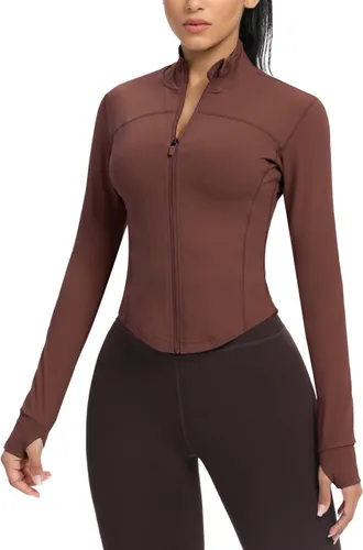 Miniatura 60 de AVGO Chaquetas de entrenamiento recortadas para mujer, con cremallera, ajustadas, atléticas, con agujeros para el pulgar