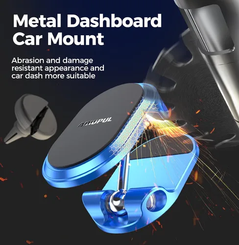 Miniatura 3 de Soporte magnético para teléfono de metal para automóvil, multifuncional, 6 imanes, soporte de teléfono celular, doble rotación de 360°, soporte
