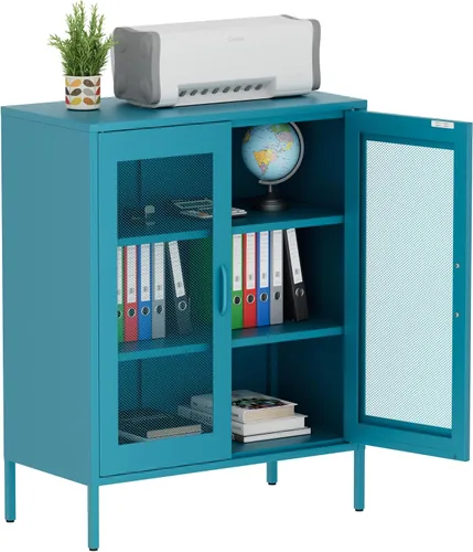 Miniatura 8 de Washsemba Aparador de almacenamiento de 2 puertas, armario de almacenamiento de metal con 2 estantes ajustables, gabinete de metal multiusos