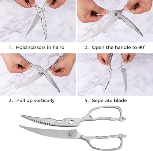 Miniatura 6 de Sunnecko Tijeras de cocina para alimentos, tijeras de alta resistencia, tijeras de cocina multiusos que se separan, acero inoxidable totalmente
