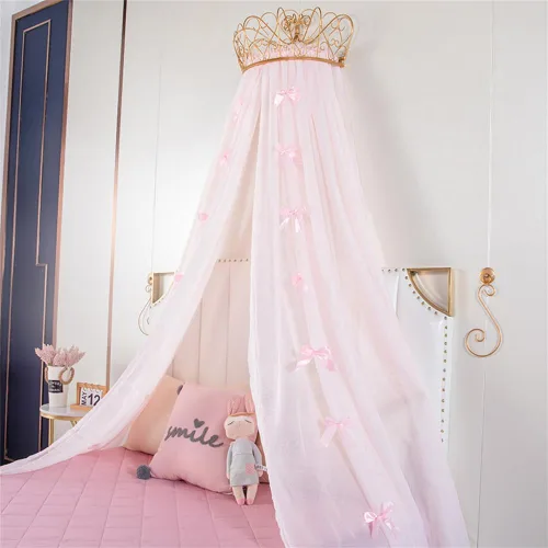 Miniatura 2 de Lotus Karen - Toldo de princesa para cama de niñas, cortina de cama de gasa con decoración de corona metálica, lazos rosas bonitos para ropa de cama