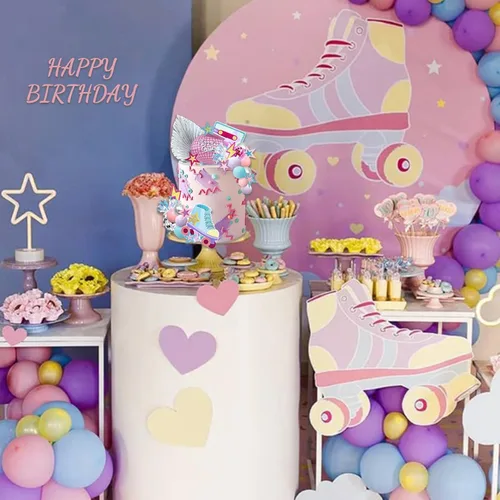 Miniatura 5 de 40 adornos para tartas de patinaje de los años 80 y 90, decoración retro de cumpleaños de niña con mini bolas para patinaje, suministros de fiesta