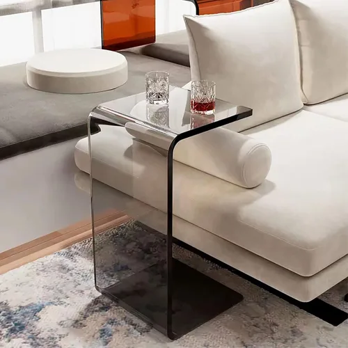Miniatura 5 de Mesa C de acrílico para sofá, mesa auxiliar multiusos en forma de C de 25.6 pulgadas, mesa auxiliar de acrílico transparente, moderna mesa auxiliar