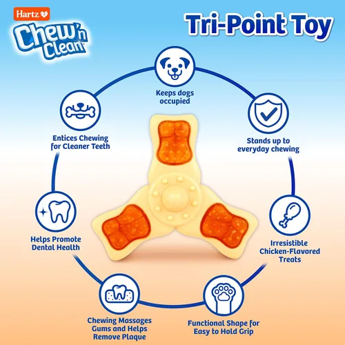 Miniatura 2 de Hartz Chew ‘n Clean juguete masticable y premio en uno con sabor a pollo, juguete tri-punto para perro, pequeño