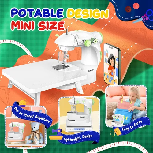 Miniatura 4 de Mini Máquina de Coser con Kit de Costura de 123 Piezas para Principiantes, Máquina de Coser Portátil de Doble Velocidad con Luz y Protector de Dedos
