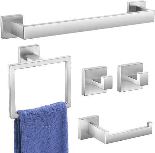 Juego de accesorios de hardware para baño: juego de barra de toalla de baño de 5 piezas, toalleros para baño montados en la pared, SUS304 de acero