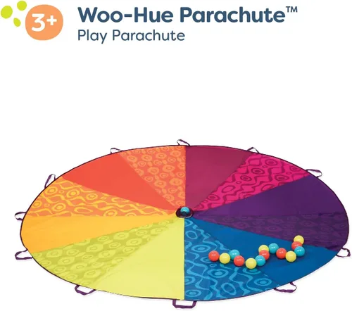 Miniatura 6 de B. toys Woo - Paracaídas Hue! - Deportes al aire libre - Juega paracaídas con 15 bolas coloridas - 12 asas - Tienda de viento de 8 pies - Juegos al