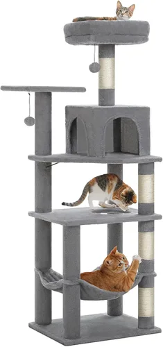 Miniatura 9 de PEQULTI Pequeño Árbol para Gatos, [72.4 cm] Torre para Gatos de Interior, Árbol de Actividad de 2 Estilos con Postes para Rascar, Gran Hamaca y Beige