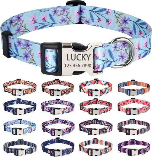 Miniatura 11 de Collares de perro personalizados – Collar floral personalizado con nombre y número de teléfono – Tamaños ajustables para perros pequeños, medianos