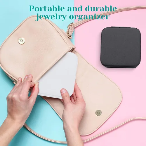 Miniatura 6 de Hicarer 4 cajas pequeñas de joyería de viaje de piel sintética organizador de joyas portátil de viaje para anillos aretes collar para niñas y mujeres