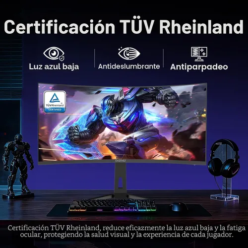 Miniatura 9 de Amzfast Monitor curvo de 34 pulgadas 200Hz UWQHD (3440x1440) Monitor de juegos, 1ms G-SYNC compatible, 1500R, PIP/PBP, 131% sRGB