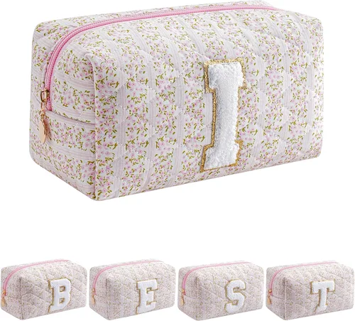 Miniatura 46 de Bolsa de maquillaje alfabética JOVAKIT, bolsa de cosméticos para mujeres, regalos de Navidad para niñas de 6 a 18 años, neceser de viaje con flores