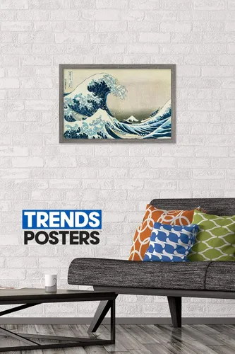 Miniatura 5 de Hokusai - Póster de pared The Great Wave Off Kanagawa, 22.4 pulgadas de largo x 14.7 pulgadas de ancho, versión enmarcada de madera de granero