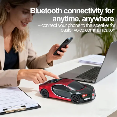 Miniatura 7 de WSTER Altavoz Bluetooth de lujo modelo de automóvil deportivo con sonido HD, emparejamiento estéreo TWS, pantalla de visualización, micrófono Rojo